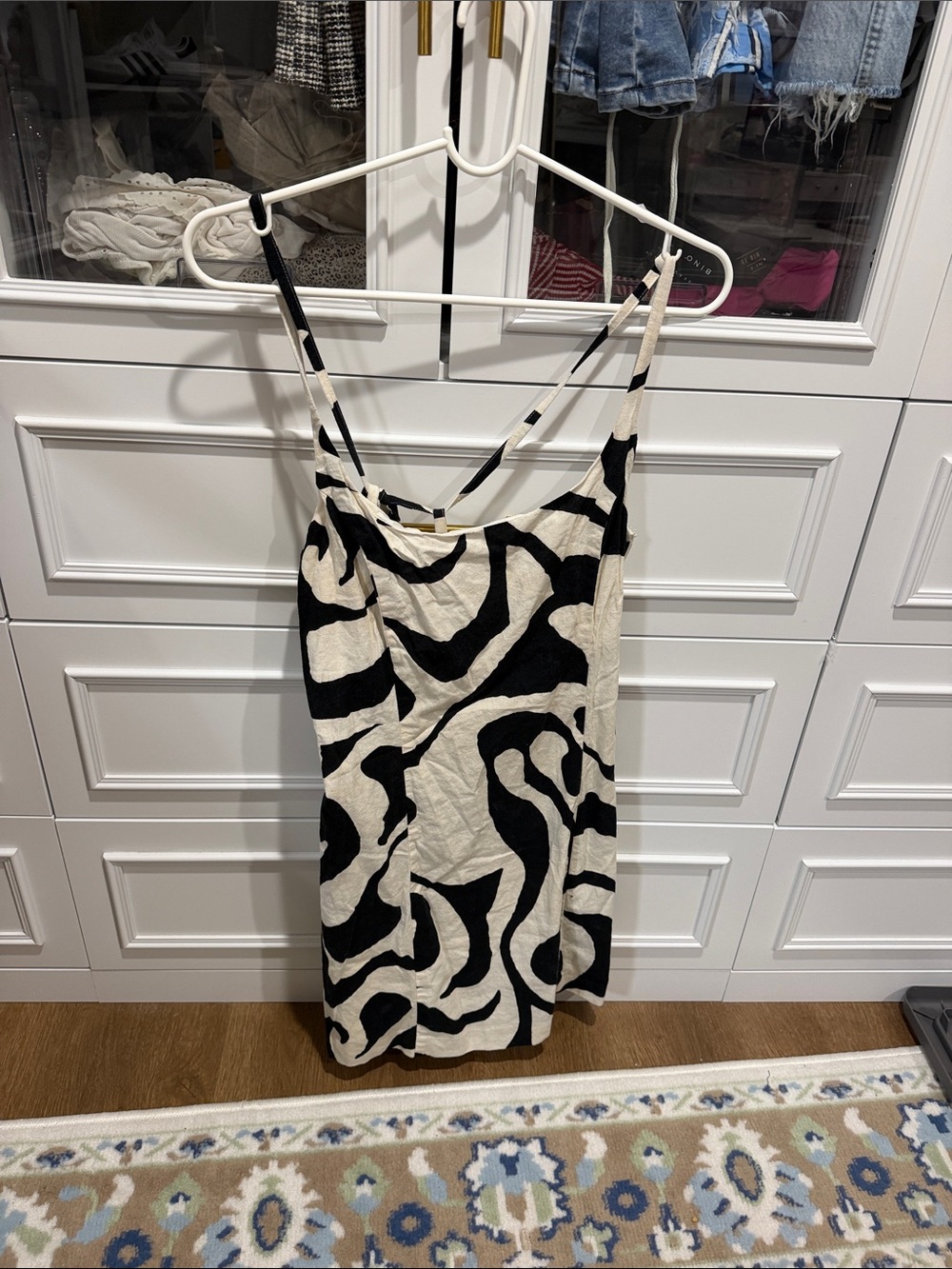 H&M Black & Cream Abstract Slip Mini Dress